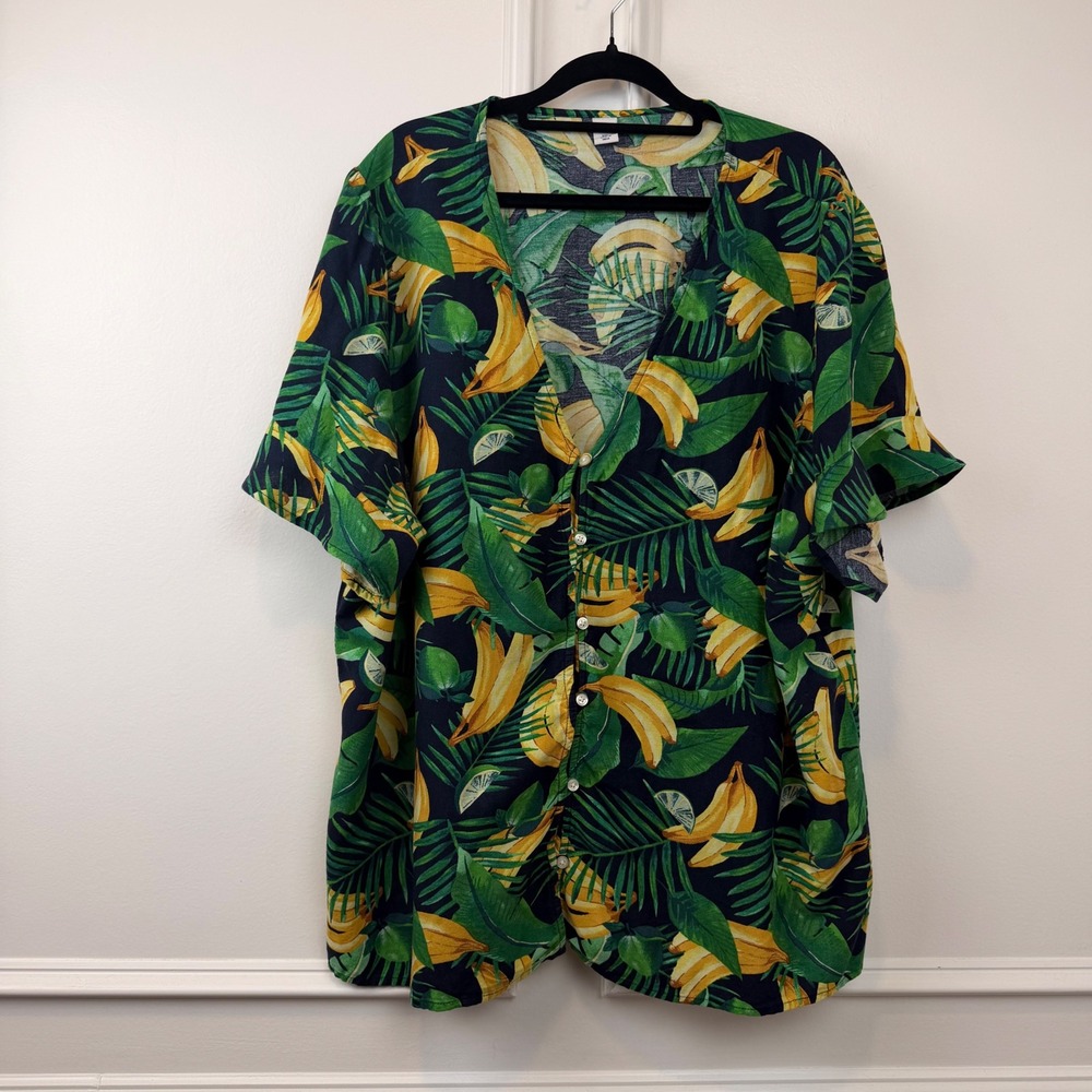 Old Navy Women's XXL Banana Palm‎ Leaf Print Short Sleeve Button Down Shirt